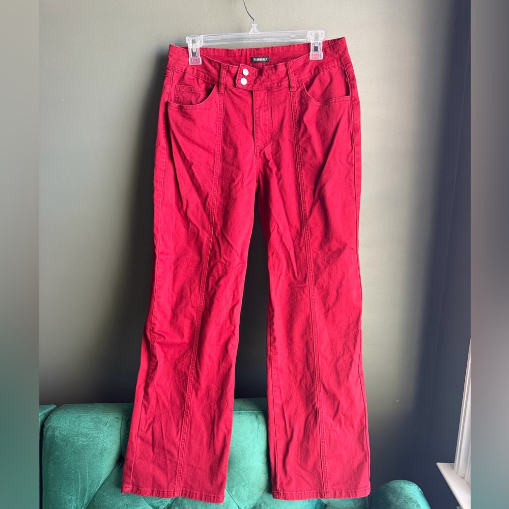 Flamingals Red Wide-Leg Pants